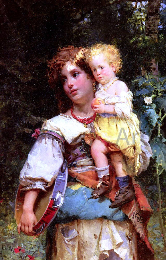  Cesare-Auguste Detti Gypsy Woman and Child - Art Print