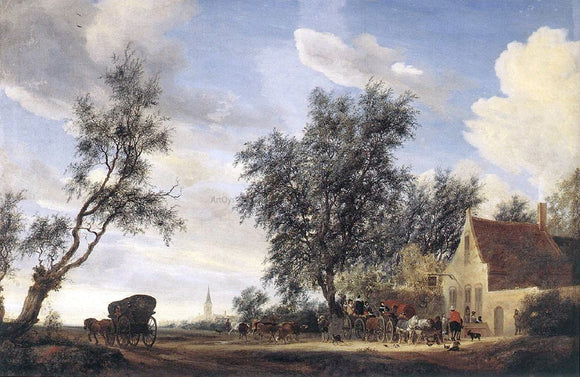  Salomon Van Ruysdael Halt at an Inn - Art Print