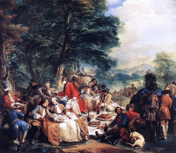  Carle Van Loo Halt During the Hunt - Art Print