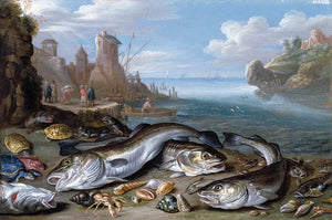  Jan Van I Kessel Harbour Scene with Fish - Art Print
