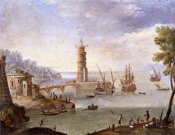  Orazio Grevenbroeck Harbour Scene With Ships By A Fortification - Art Print
