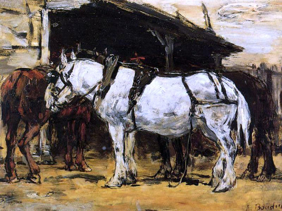  Eugene-Louis Boudin Harnessed Horses - Art Print