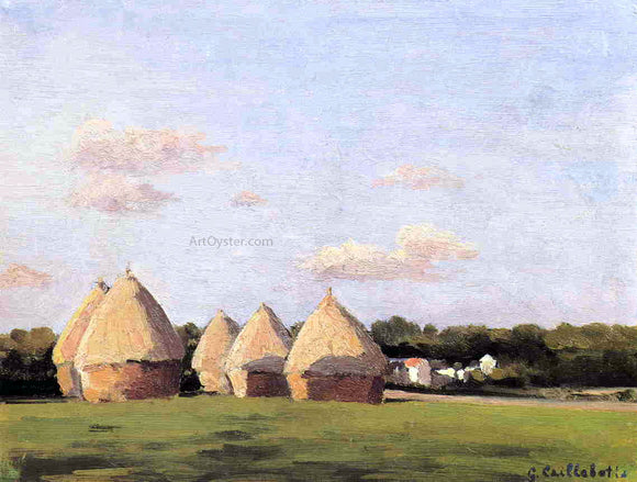  Gustave Caillebotte Harvest, Landscape with Five Haystacks - Art Print