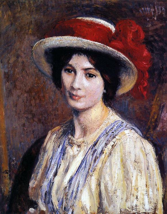  Georges Lemmen Hat with a Red Ribbon - Art Print