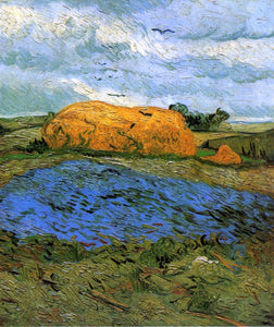  Vincent Van Gogh Haystacks Under a Rainy Sky - Art Print
