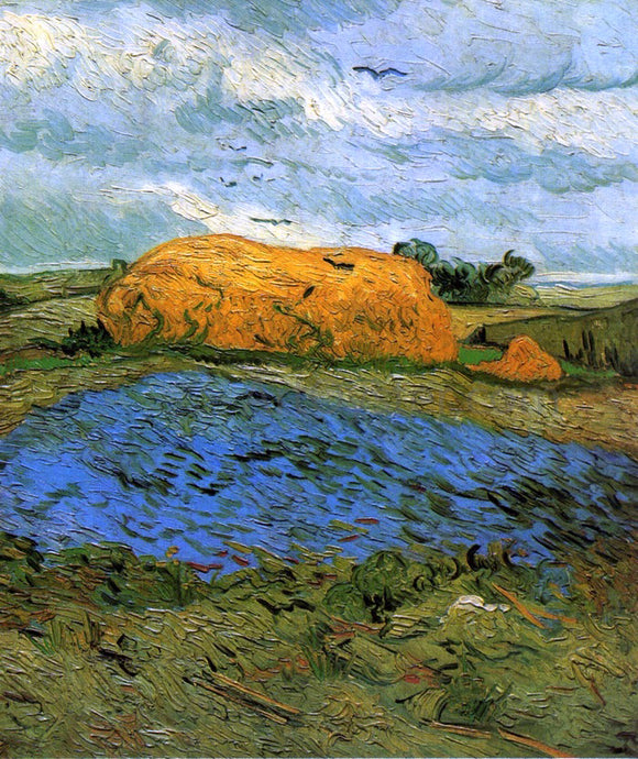  Vincent Van Gogh Haystacks Under a Rainy Sky - Art Print