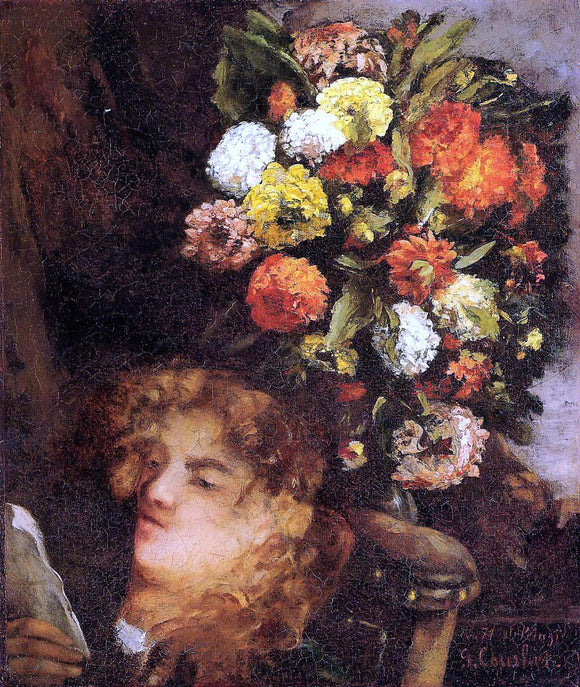  Gustave Courbet Head of a Woman with Flowers - Art Print