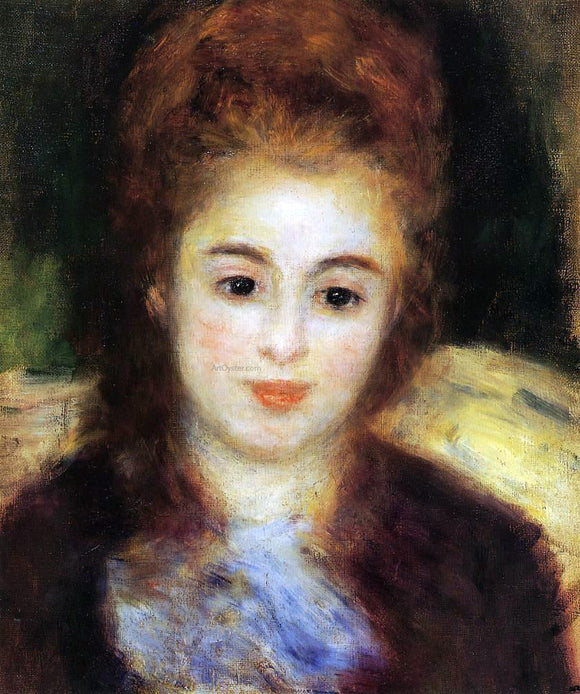  Pierre Auguste Renoir Head of a Young Woman Wearing a Blue Scarf (also known as Madame Henriot) - Art Print