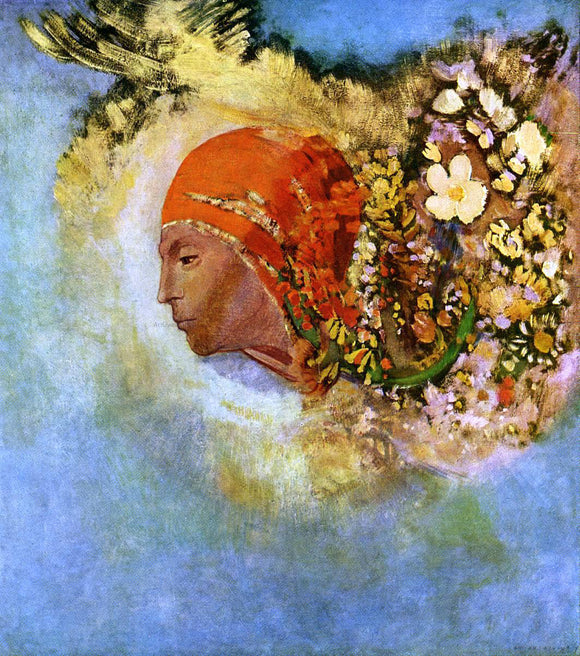  Odilon Redon Head with Flowers - Art Print