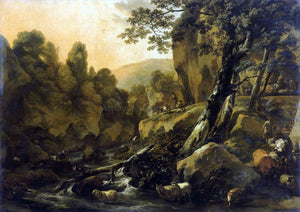  Nicolaes Berchem Herdsmen and Herds at a Waterfall - Art Print