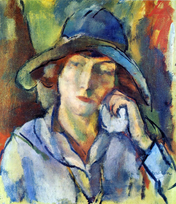  Jules Pascin Hermine in a Blue Hat - Art Print