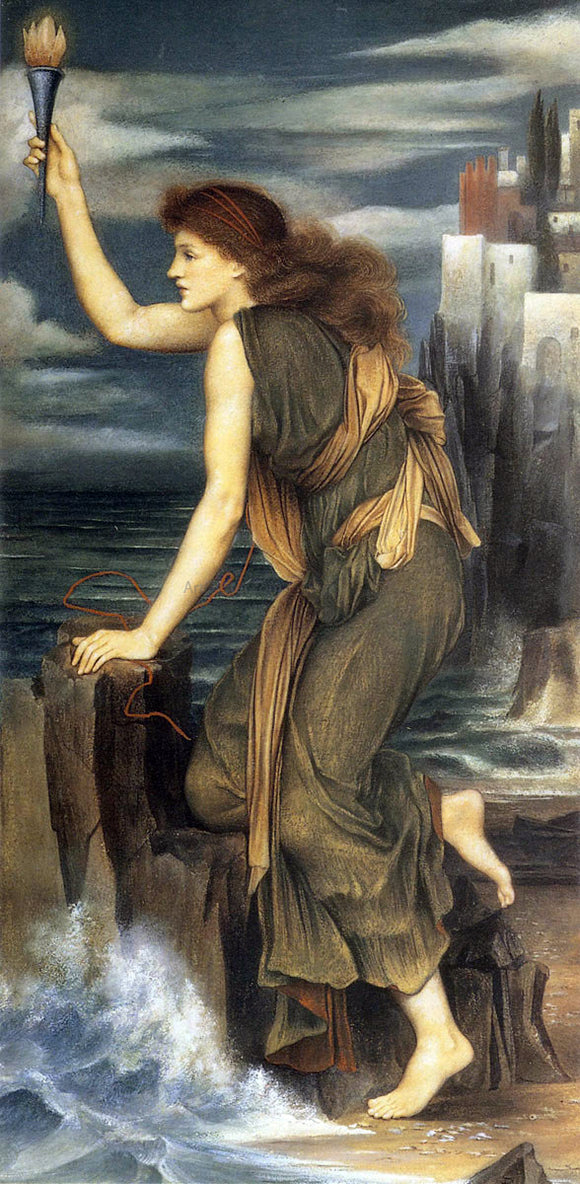  Evelyn De Morgan Hero Holding the Beacon for Leander - Art Print