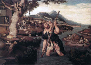  Jan Mostaert Hilly River Landscape with St Christopher - Art Print