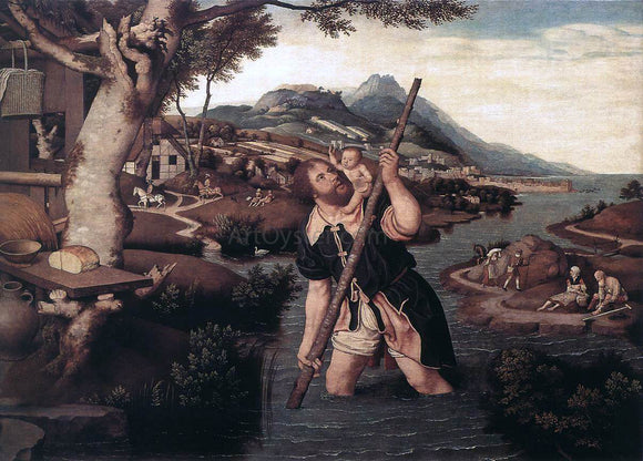  Jan Mostaert Hilly River Landscape with St Christopher - Art Print