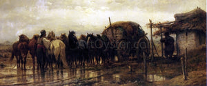  Adolf Schreyer Hitching Horses to the Wagon - Art Print
