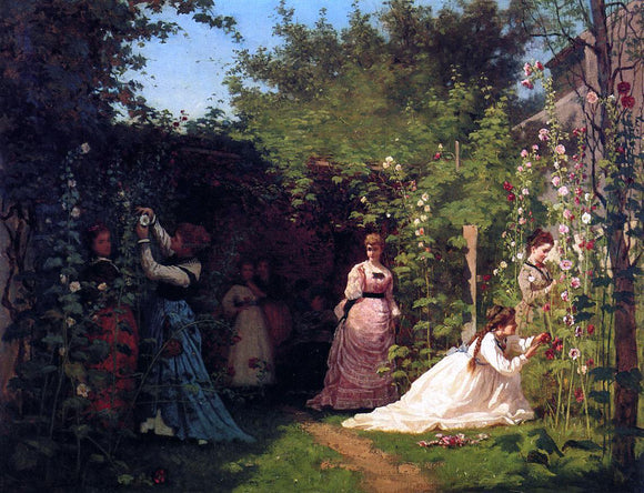  Eastman Johnson Hollyhocks - Art Print