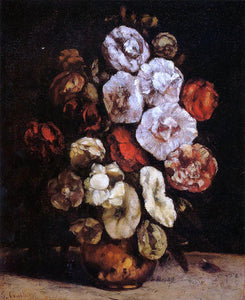  Gustave Courbet Hollyhocks in a Copper Bowl - Art Print