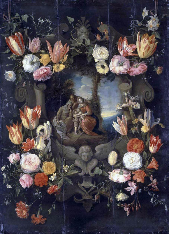  The Younger Jan Brueghel Holy Family Framed with Flowers - Art Print