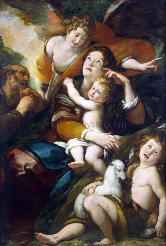  Giulio Cesare Procaccini Holy Family with John the Baptist and an Angel - Art Print