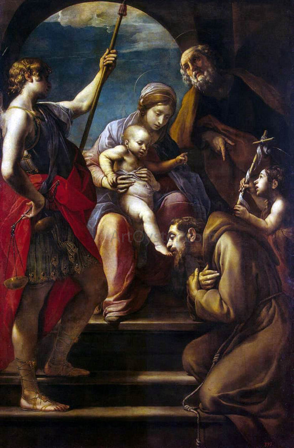  Alessandro Tiarini Holy Family with Saints - Art Print