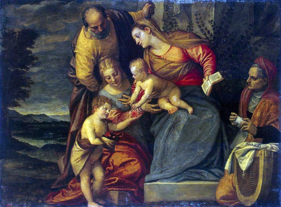  Benedetto Caliari Holy Family with Sts Catherine, Anne and John - Art Print