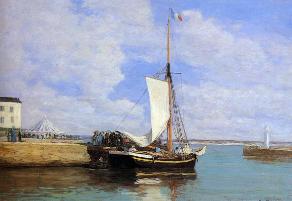  Eugene-Louis Boudin Honfleur, the Port, Docked Sailboat - Art Print