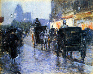  Frederick Childe Hassam Horse Drawn Cabs at Evening, New York - Art Print