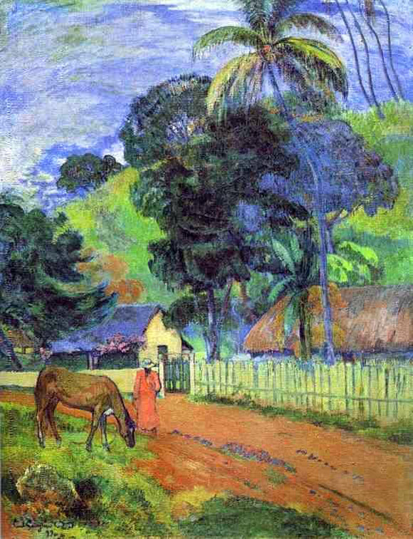  Paul Gauguin Horse on Road, Tahitian Landscape - Art Print