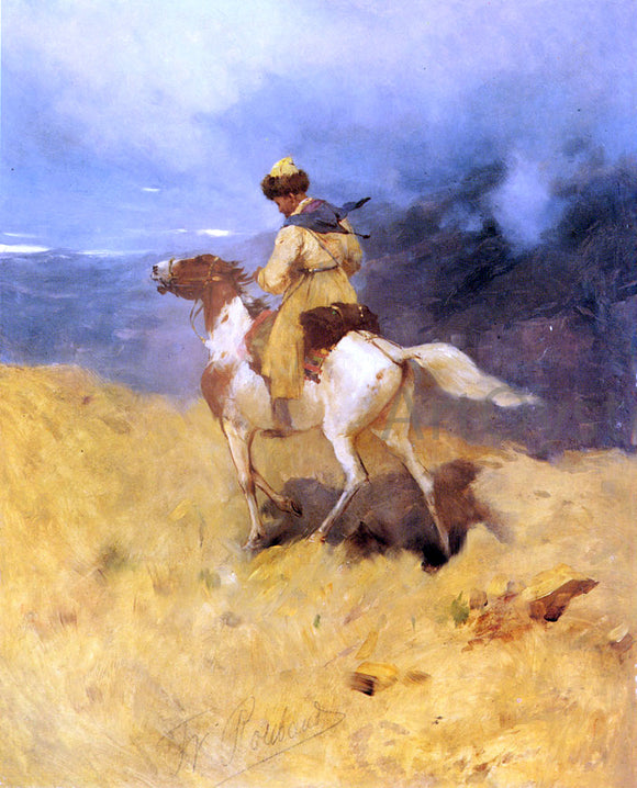  Franz Roubaud A Horseman in a Mountainous Landscape - Art Print