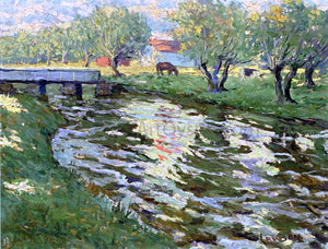  Ernest Lawson Horses Grazing by a Stream - Art Print