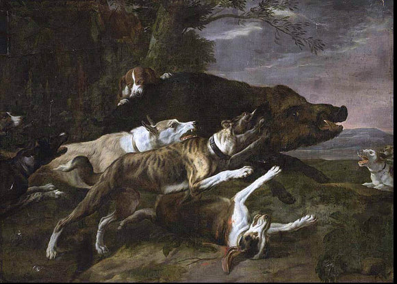  Pieter Boel Hounds Assailing a Boar - Art Print