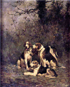  Charles Olivier De Penne Hounds at Rest - Art Print