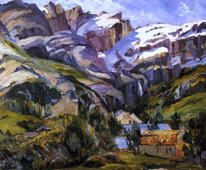  George Gardner Symons Houses at the Base of Snow Capped Mountains - Art Print