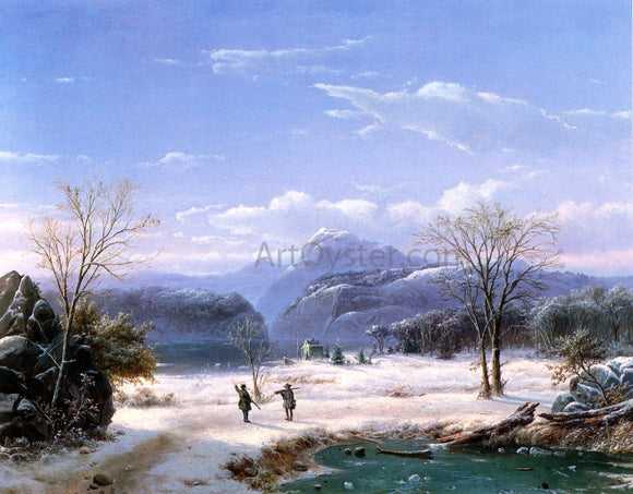  Louis Remy Mignot Hunters in a Winter Landscape - Art Print