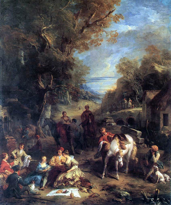  Francois Lemoyne Hunting Picnic - Art Print