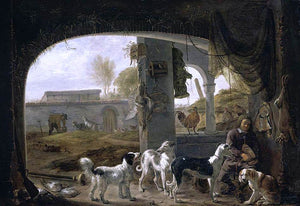  Cornelis Saftleven Huntsman Feeding His Dogs - Art Print