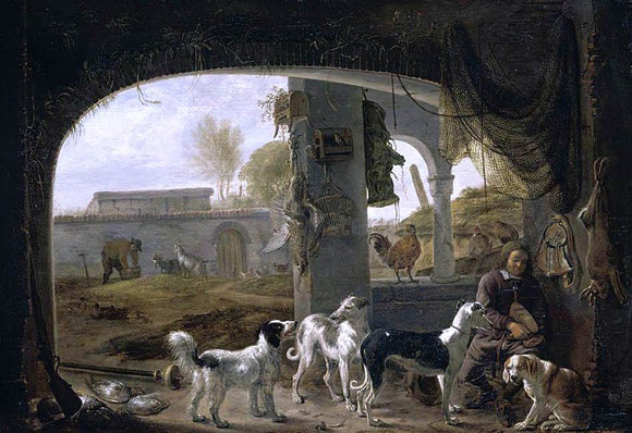  Cornelis Saftleven Huntsman Feeding His Dogs - Art Print