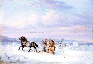  Cornelius Krieghoff Huntsmen in Horsedrawn Sleigh - Art Print
