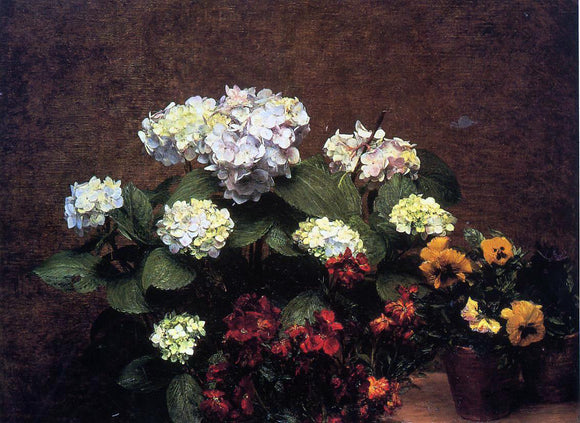  Henri Fantin-Latour Hydrangias, Cloves and Two Pots of Pansies - Art Print
