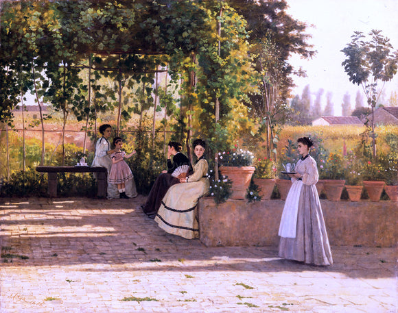  Silvestro Lega Il pergolato (also known as Il dopopranzo) - Art Print