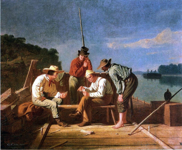  George Caleb Bingham In a Quandry (also known as Mississippi Raftsmen Playing Cards) - Art Print