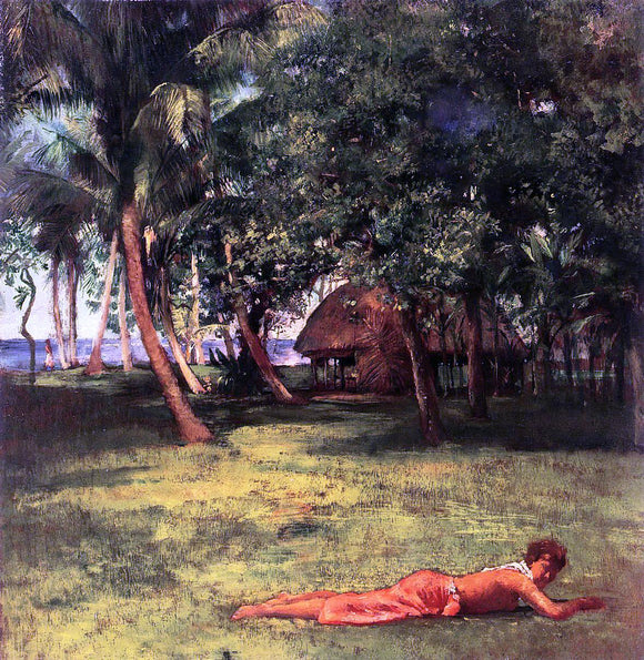  John La Farge In Front of Our House, Vaila - Girl on Grass - Art Print