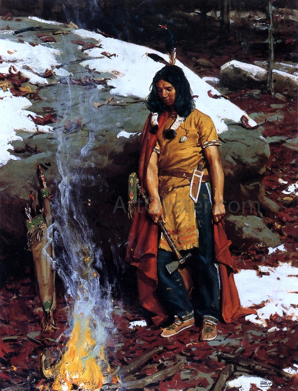  William Gilbert Gaul Indian by the Campfire - Art Print