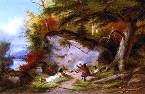  Cornelius Krieghoff Indian Campfire at Big Rock - Art Print