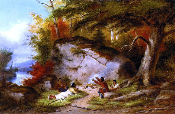  Cornelius Krieghoff Indian Campfire at Big Rock - Art Print