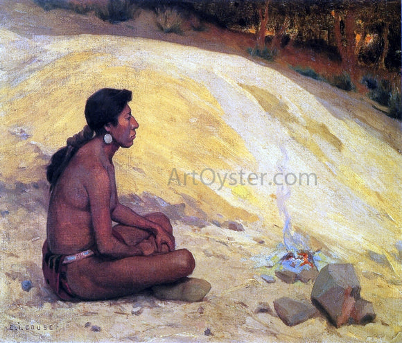  E Irving Couse Indian Seated by a Campfire - Art Print