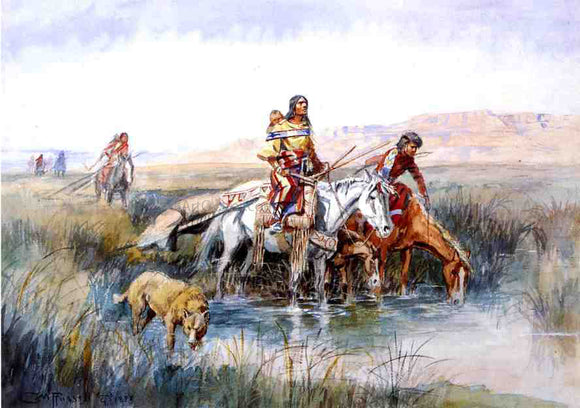  Charles Marion Russell Indian Women Moving Camp - Art Print