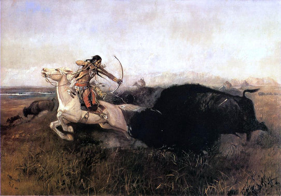  Charles Marion Russell Indians Hunting Buffalo - Art Print