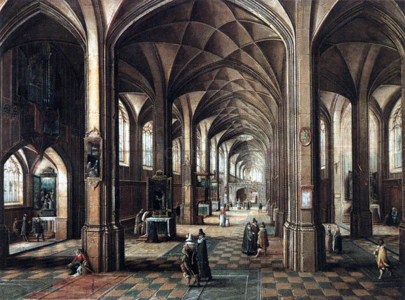 The Younger Hendrick Van  Steenwyck Interior of a Church with a Family in the Foreground - Art Print