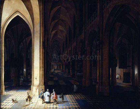  The Elder Peeter Neeffs Interior of Antwerp Cathedral at Night - Art Print